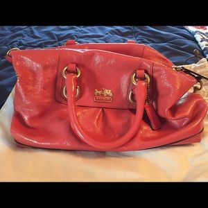 Bright Coral Leather Coach Purse-Small